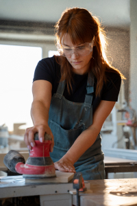 Worker girl smiling